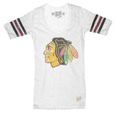 Women's Chicago Blackhawks 3-Stripe Primary Logo Scoop Tee-White - Pro Jersey Sports