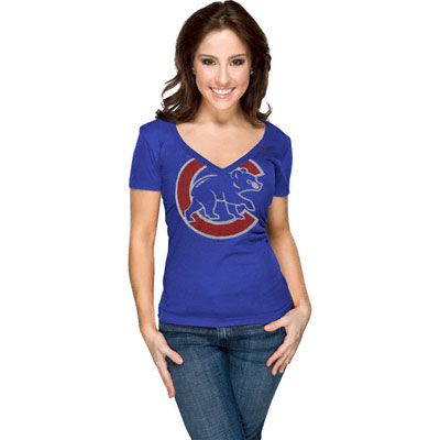 Women's Chicago Cubs Nike Royal Deep V-Neck T-Shirt