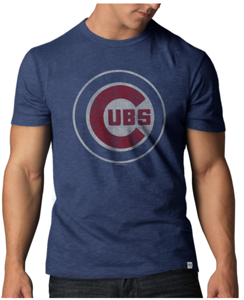 47 Brand Chicago Cubs Bullseye Logo MLB Men's Scrum Premium Blue T-Shirt