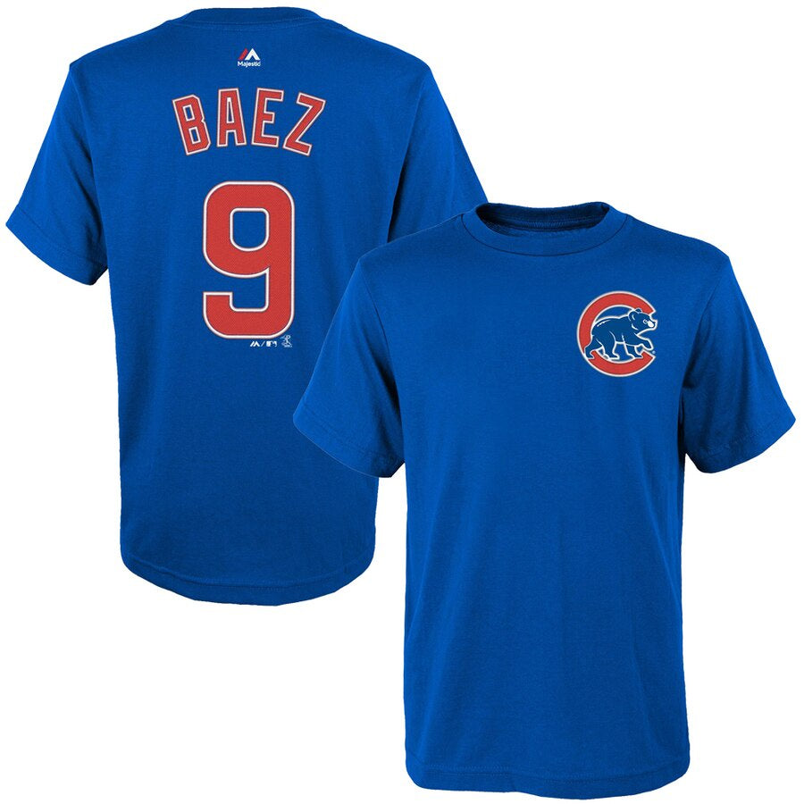 Youth MLB Chicago Cubs Javier Baez Majestic Royal Player Name & Number T-Shirt