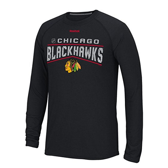 Mens Chicago Blackhawks Black TNT Long Sleeve Ultimate Tee By Reebok