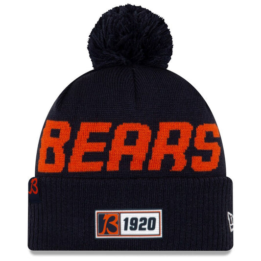 Men's New Era Navy Chicago Bears 2019 NFL Sideline Road "B" Official Sport Knit Hat