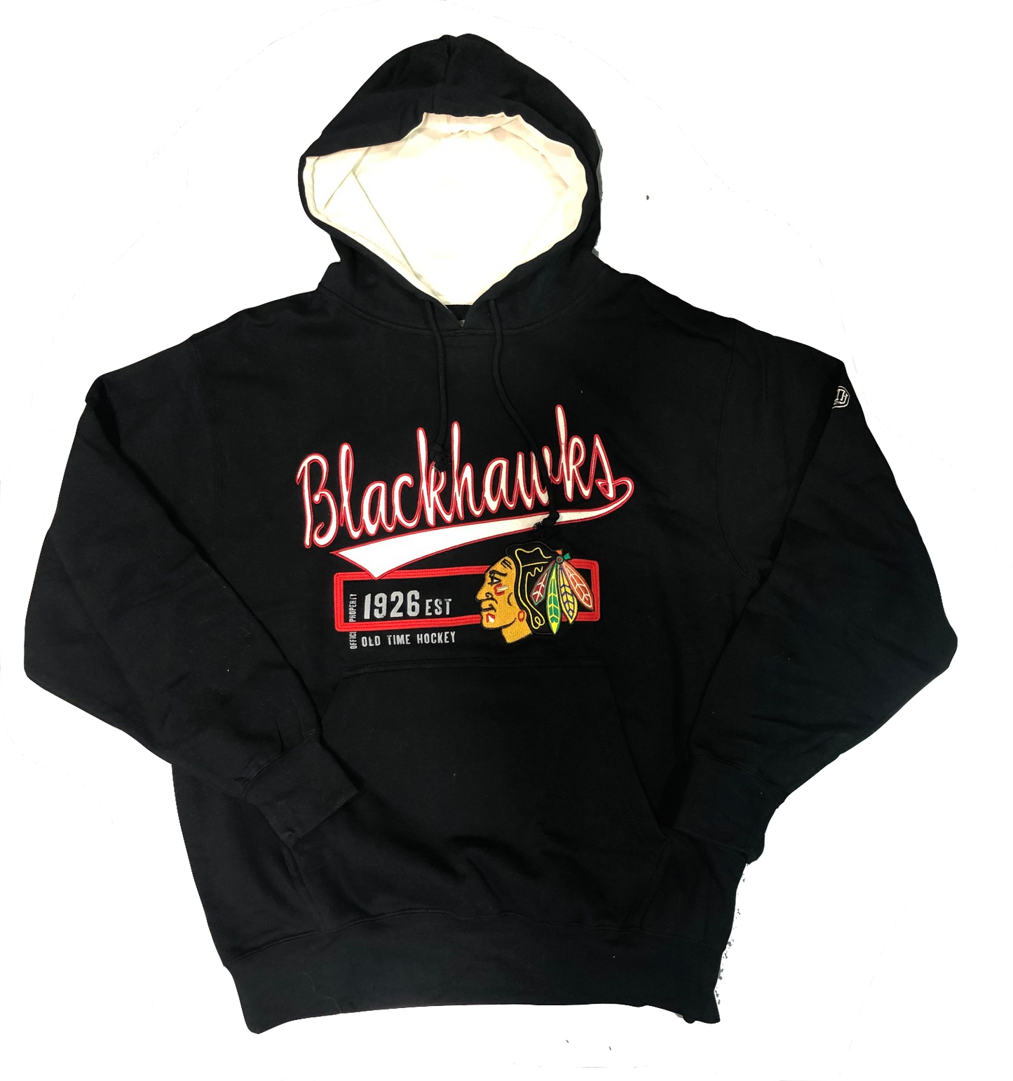 Chicago Blackhawks Adult HARLEY Pullover Fleece Hooded Sweatshirt By Old Time Hockey