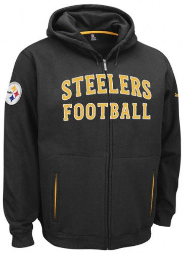 Men's Reebok Pittsburgh Steelers Black Overtime Full Zip Hooded Sweatshirt