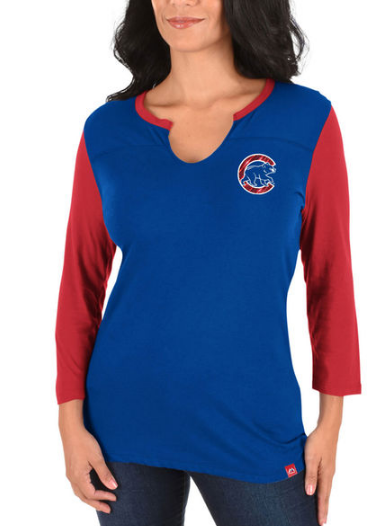 Women's Chicago Cubs Royal/Red Above Average 3/4-Sleeve Raglan T-Shirt