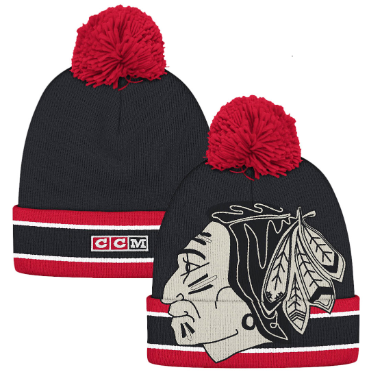 Men's Chicago Blackhawks CCM Vintage NHL Cuffed Pom Knit Beanie Hat