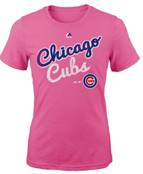 Girls Youth Chicago Cubs Majestic Pink Girls “Kiss Cam” Tee