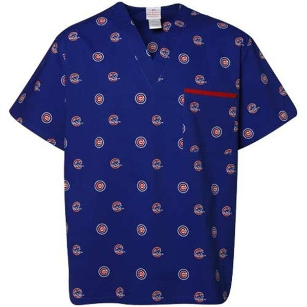 Chicago Cubs Unisex Royal Blue Allover Print Scrub Top - Pro Jersey Sports - 1