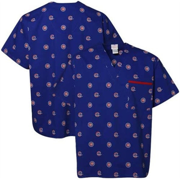 Chicago Cubs Unisex Royal Blue Allover Print Scrub Top - Pro Jersey Sports - 2