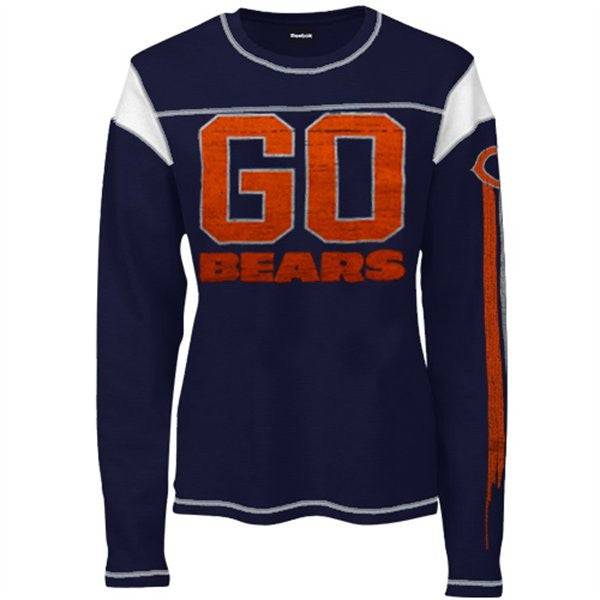Reebok Chicago Bears Ladies Go Team Thermal Premium Long Sleeve T-Shirt - Navy Blue - Pro Jersey Sports - 1