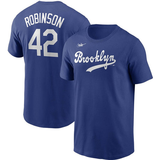 Men's Brooklyn Dodgers Jackie Robinson Nike Royal Cooperstown Collection Name & Number T-Shirt