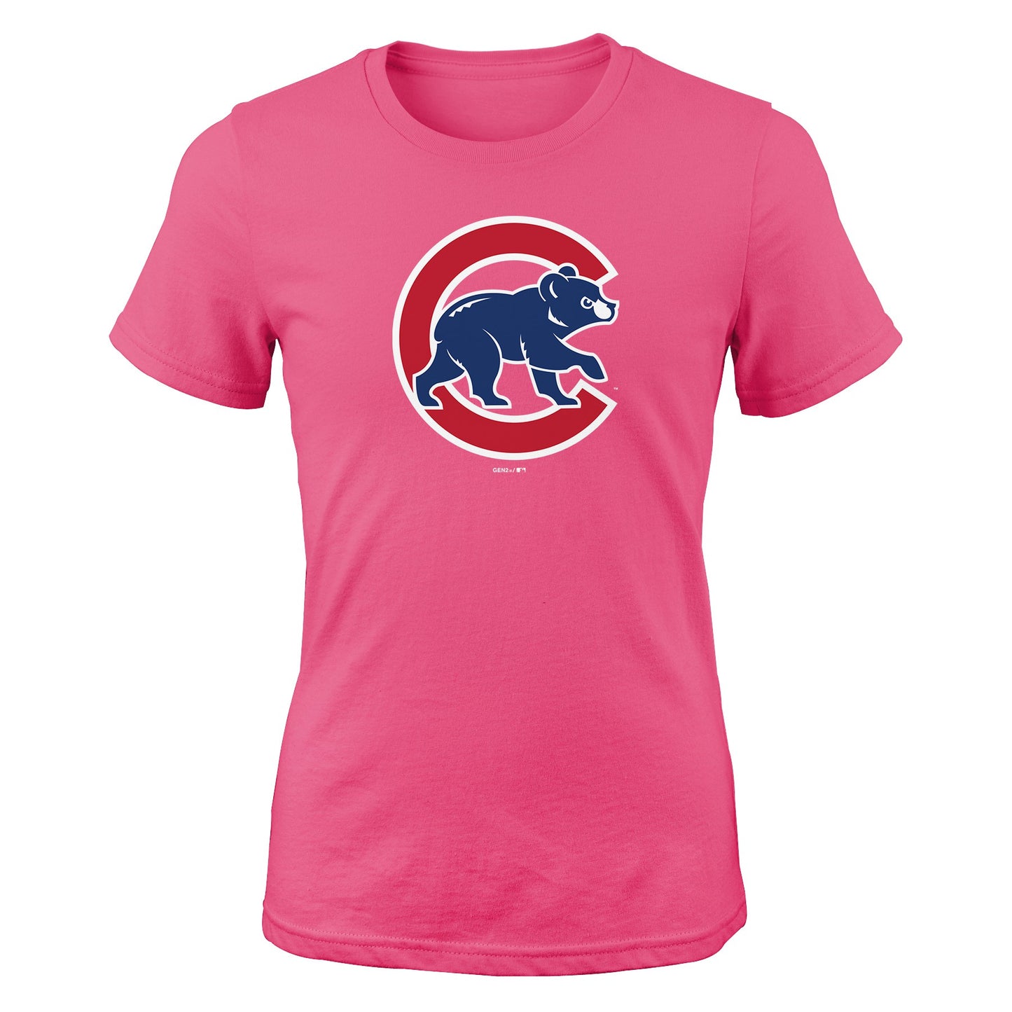 Girls Youth Chicago Cubs Pink Walking Bear Logo Tee