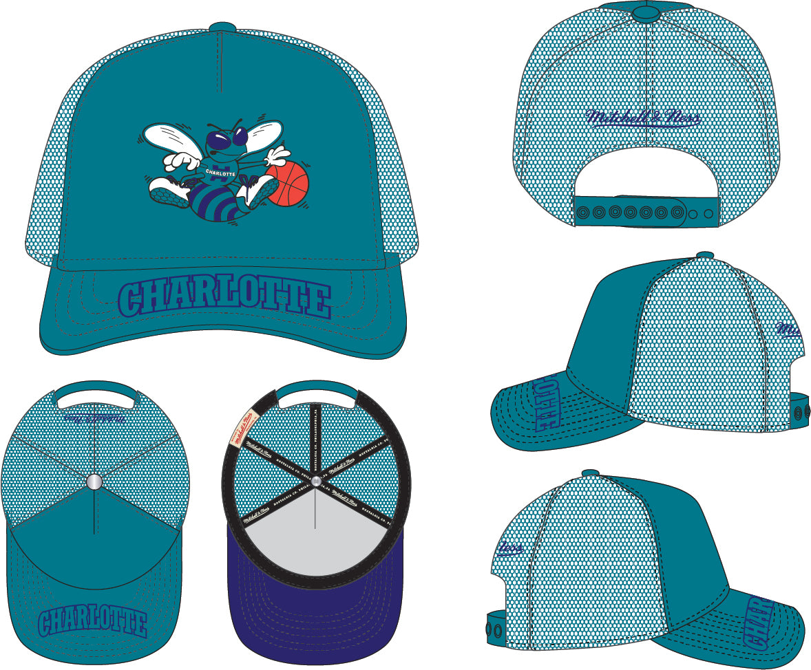 Mens Charlotte Hornets NBA Puff The Magic Trucker Mitchell & Ness Snapback Hat