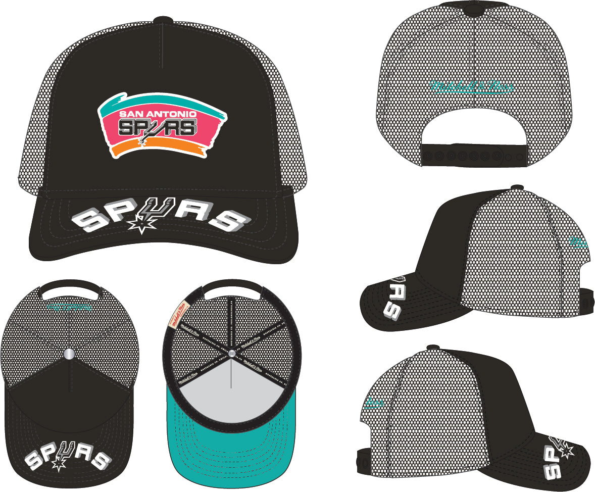 Mens San Antonio Spurs NBA Puff The Magic Trucker Mitchell & Ness Snapback Hat