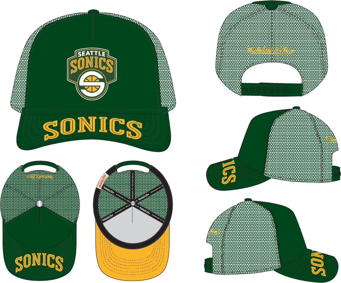 Mens Seattle Supersonics NBA Puff The Magic Trucker Mitchell & Ness Snapback Hat
