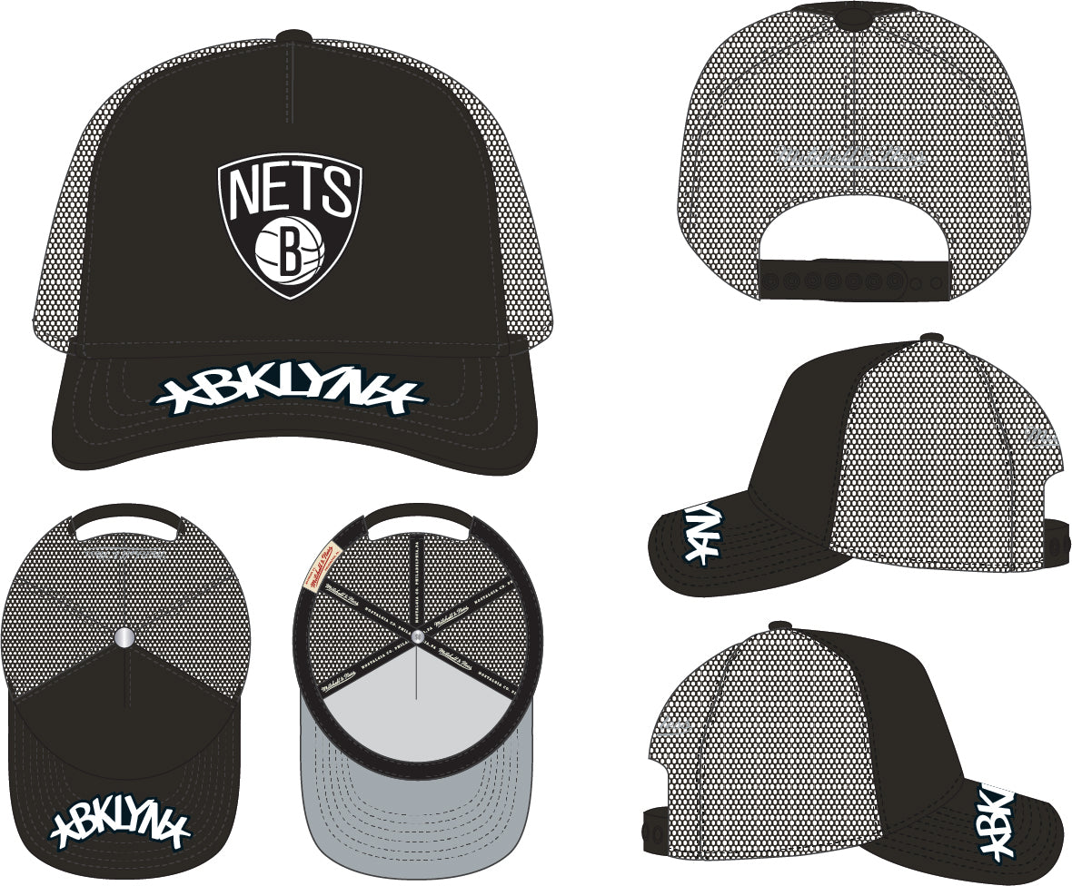 Mens Brooklyn Nets NBA Puff The Magic Trucker Mitchell & Ness Snapback Hat