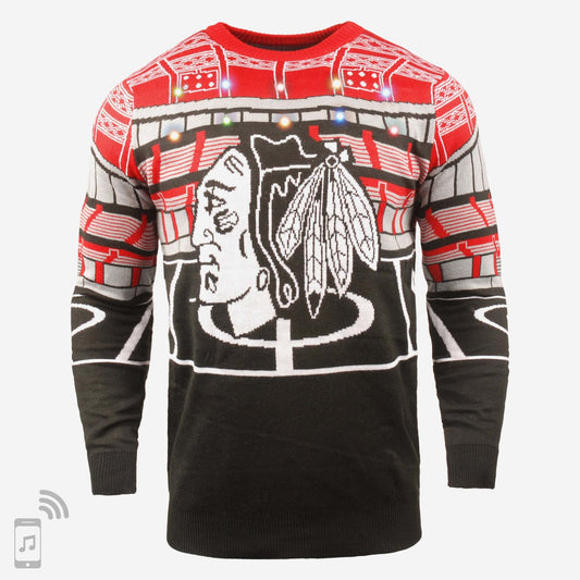 Mens Chicago Blackhawks Light Up Bluetooth Sweater By Foco