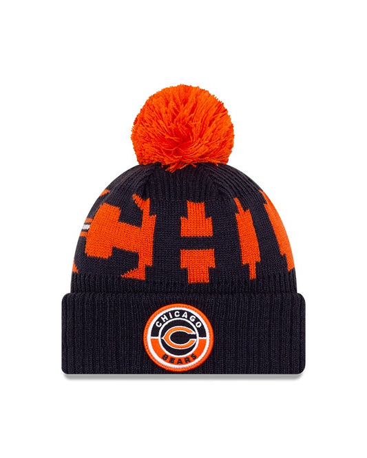 Men's Chicago Bears New Era Navy/Orange 2020 NFL Sideline Official Alternate C Logo Sport Pom Cuffed Knit Hat
