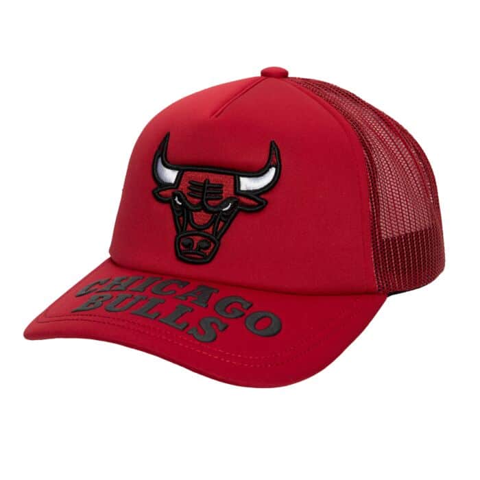 Mens Chicago Bulls NBA Puff The Magic Trucker Mitchell & Ness Snapback Hat-Red