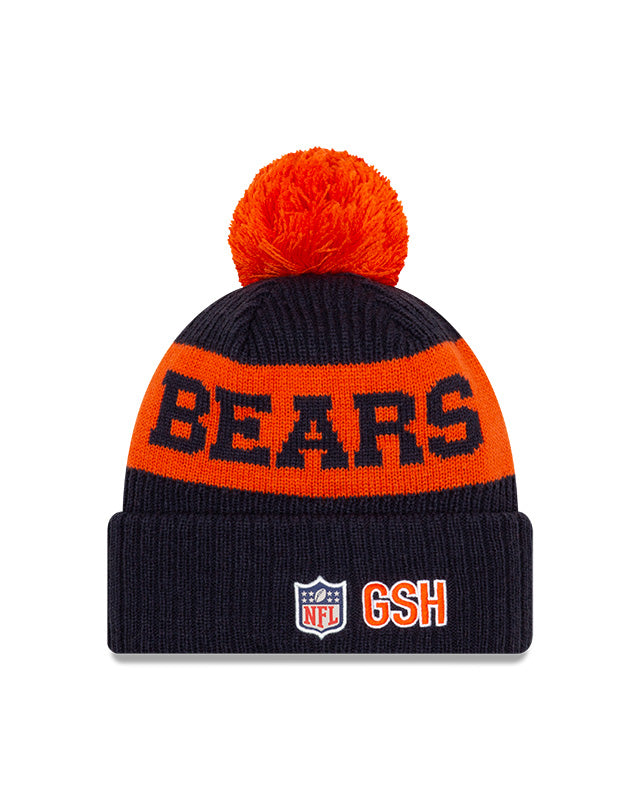 Men's Chicago Bears New Era Navy/Orange Historic Logo 2020 NFL Sideline Official Sport Pom Cuffed Knit Hat