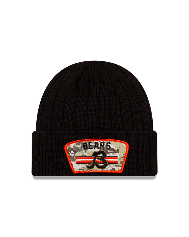 Men's Chicago Bears B Logo New Era Black 2021 Salute To Service Sideline Cuffed Knit Hat