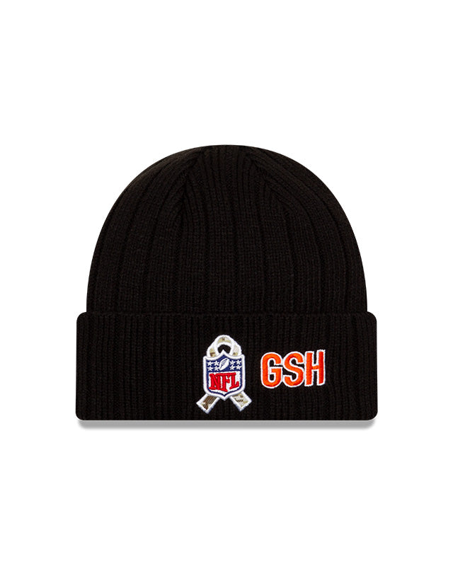 Men's Chicago Bears B Logo New Era Black 2021 Salute To Service Sideline Cuffed Knit Hat