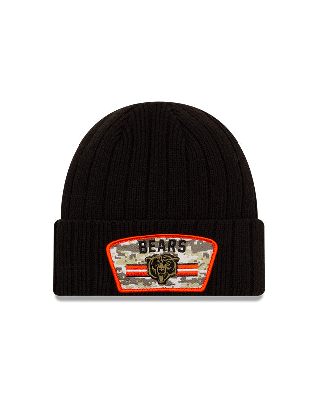 Men's Chicago Bears Historic Logo New Era Black 2021 Salute To Service Sideline Cuffed Knit Hat