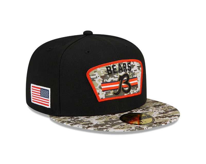 Men's Chicago Bears B Logo New Era Black/Camo 2021 NFL Sideline Salute To Service 59FIFTY Fitted Hat