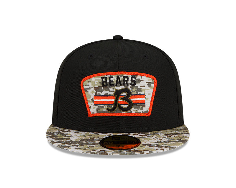 Men's Chicago Bears B Logo New Era Black/Camo 2021 NFL Sideline Salute To Service 59FIFTY Fitted Hat