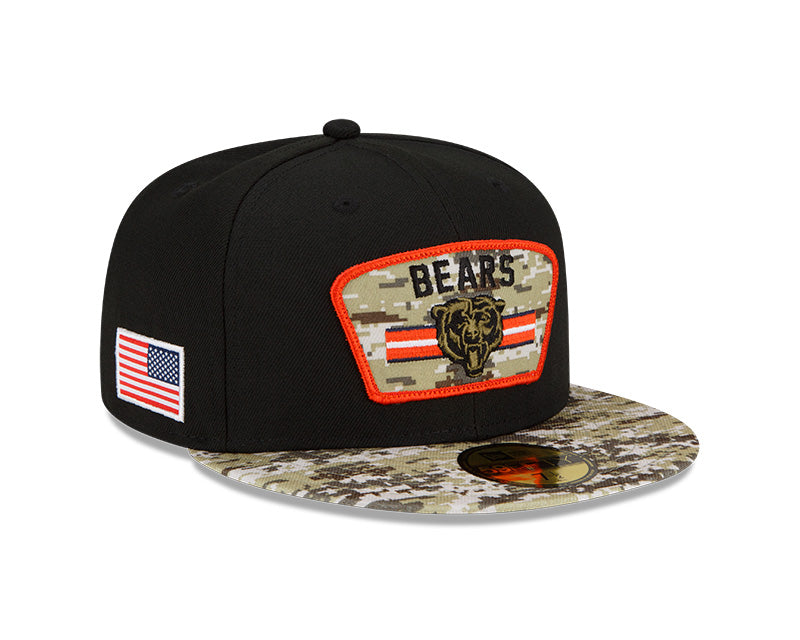 Men's Chicago Bears Historic Logo New Era Black/Camo 2021 NFL Sideline Salute To Service 59FIFTY Fitted Hat