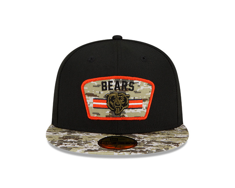 Men's Chicago Bears Historic Logo New Era Black/Camo 2021 NFL Sideline Salute To Service 59FIFTY Fitted Hat