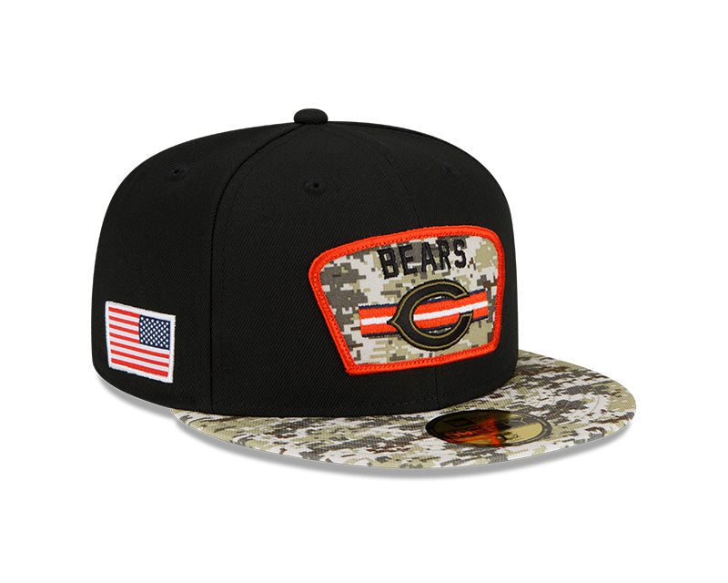 Men's Chicago Bears C Logo New Era Black/Camo 2021 NFL Sideline Salute To Service 59FIFTY Fitted Hat