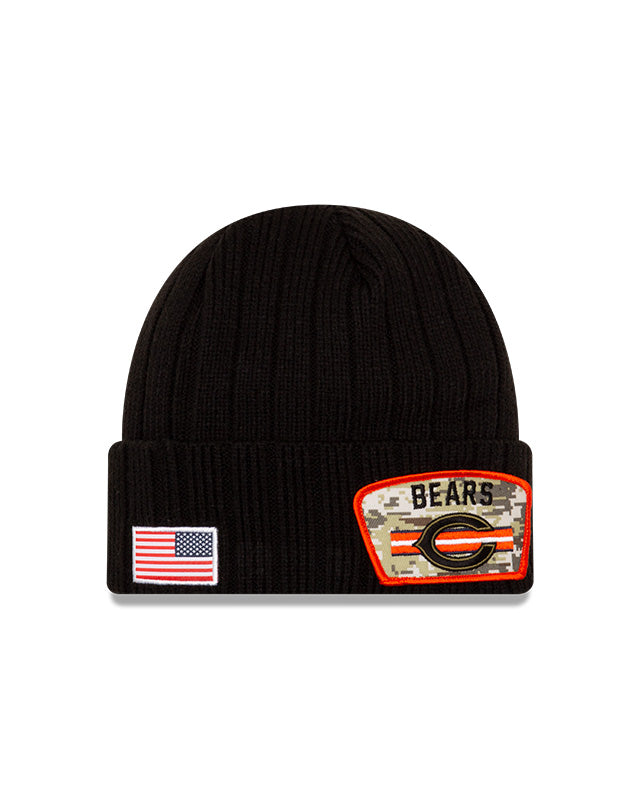 Men's Chicago Bears Primary Logo New Era Black 2021 Salute To Service Sideline Cuffed Knit Hat