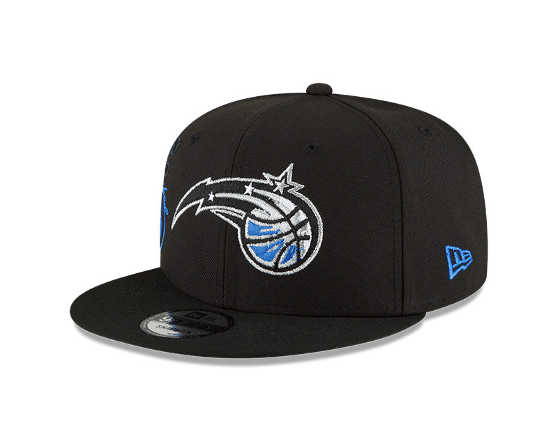 Mens Orlando Magic NBA 2022 Back Half Black New Era 9FIFTY Snapback Hat