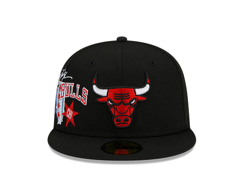 Chicago Bulls New Era Black Windy City Cluster 59FIFTY Fitted Hat