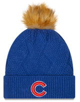 Women's Chicago Cubs New Era Royal Snowy Cuffed Knit Hat with Pom - Pro Jersey Sports
