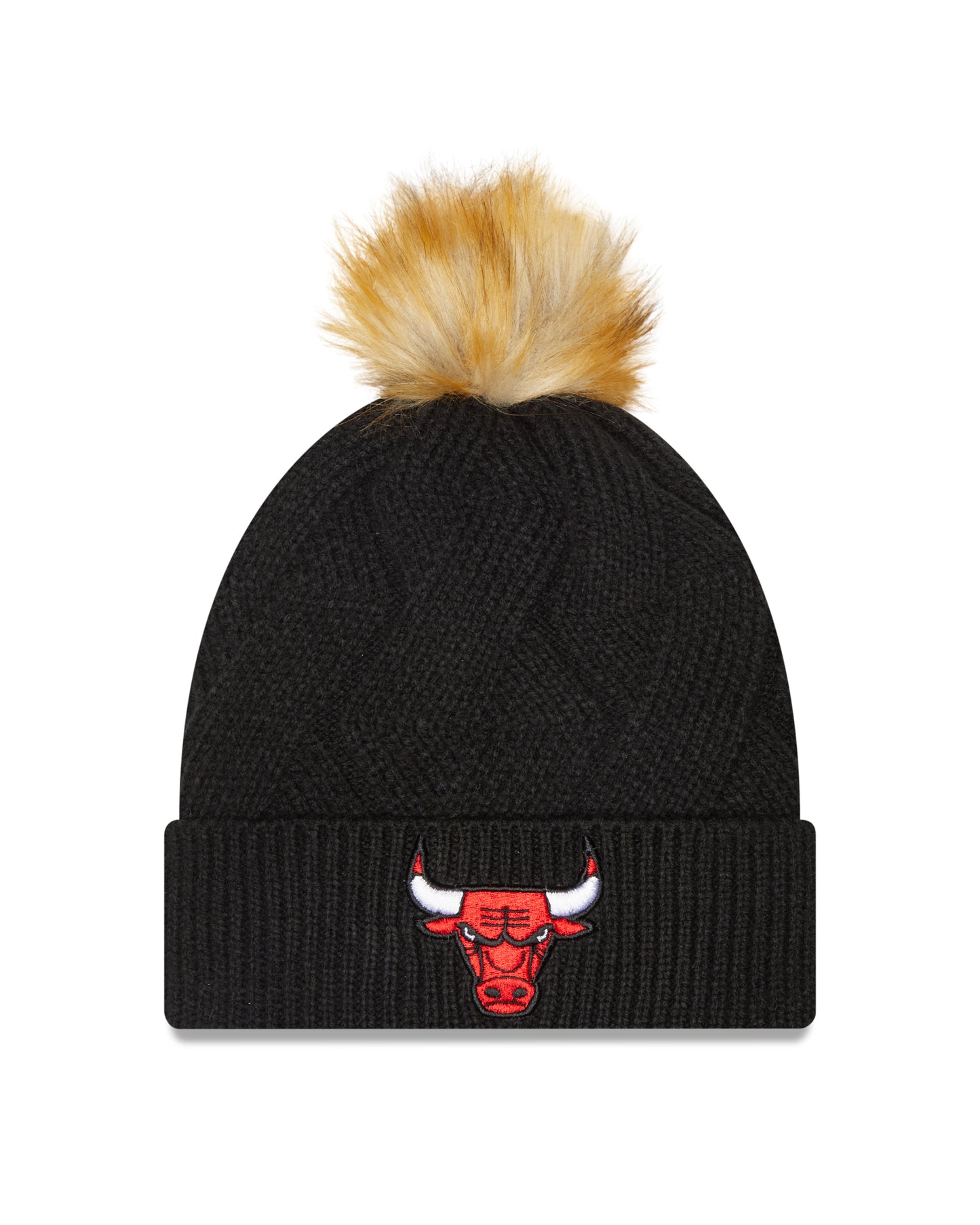 Women's Chicago Bulls New Era Black Snowy Cuffed Knit Hat with Pom