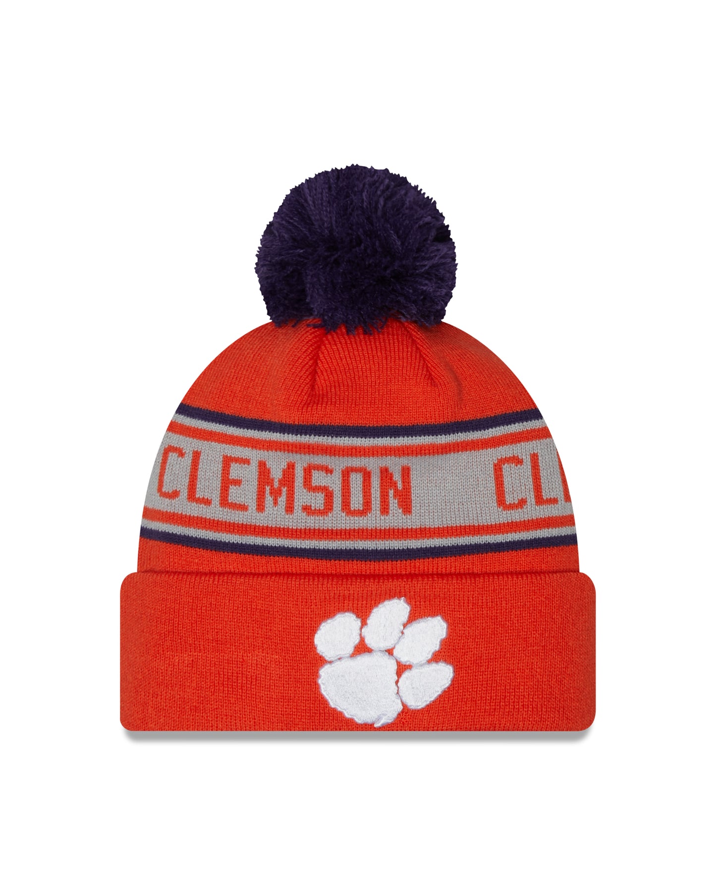 Clemson Tigers NCAA New Era Orange Repeat Cuffed Pom Knit Hat