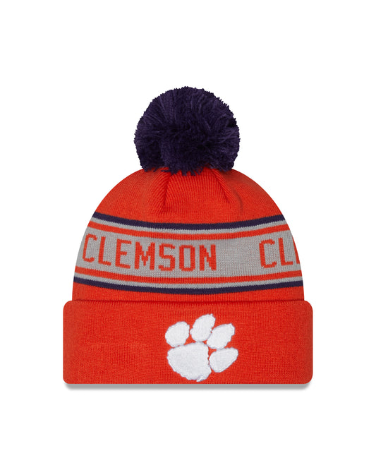 Clemson Tigers NCAA New Era Orange Repeat Cuffed Pom Knit Hat