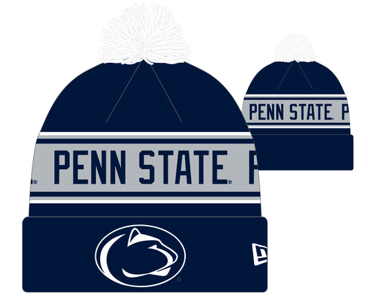 Penn State Nittany Lions NCAA New Era Navy Repeat Cuffed Pom Knit Hat
