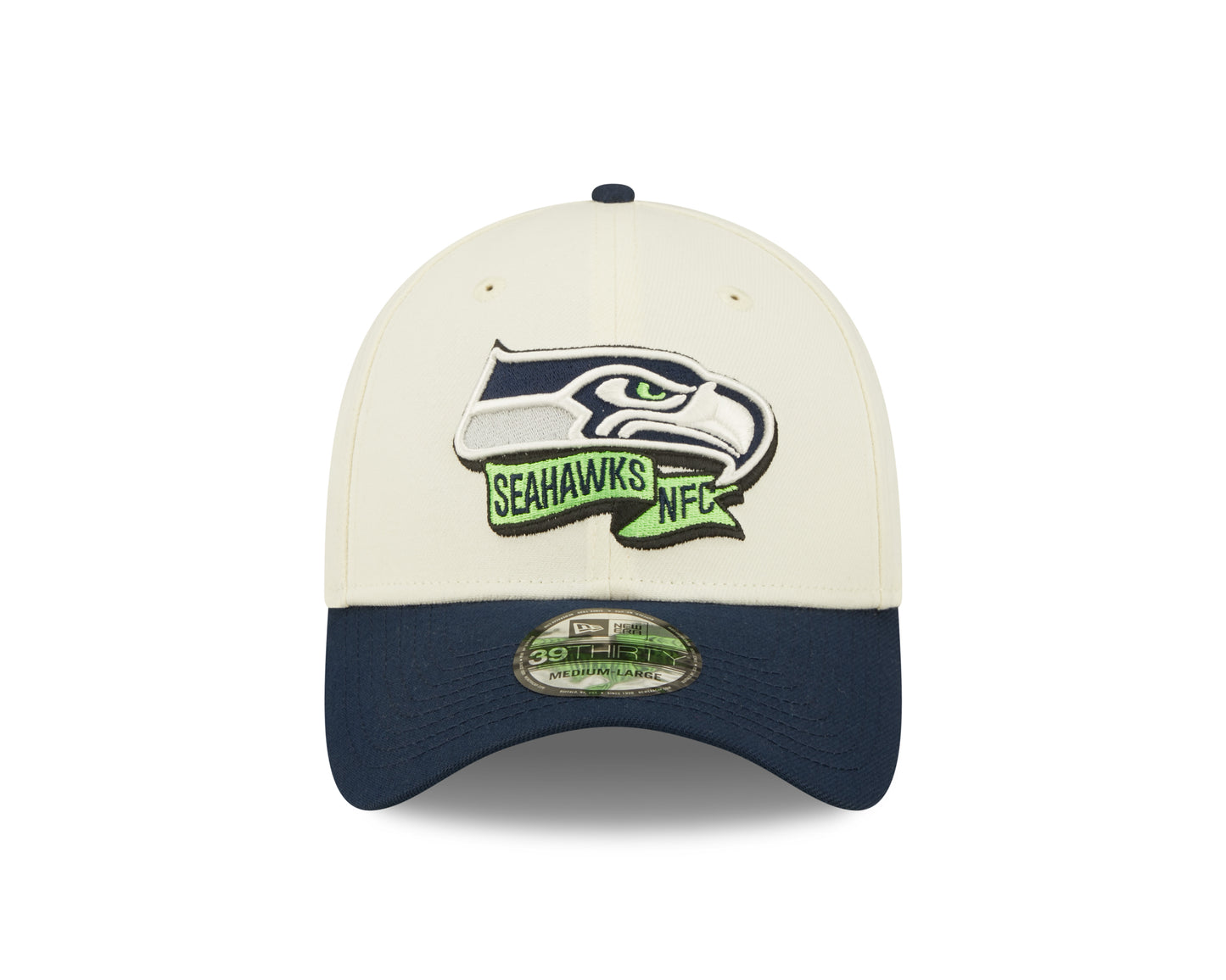 Men's Seattle Seahawks New Era Cream/Navy 2022 Sideline 39THIRTY Flex Hat