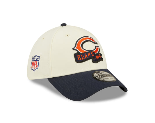 Men's Chicago Bears Primary Logo New Era Cream/Navy 2022 Sideline 39THIRTY Flex Hat