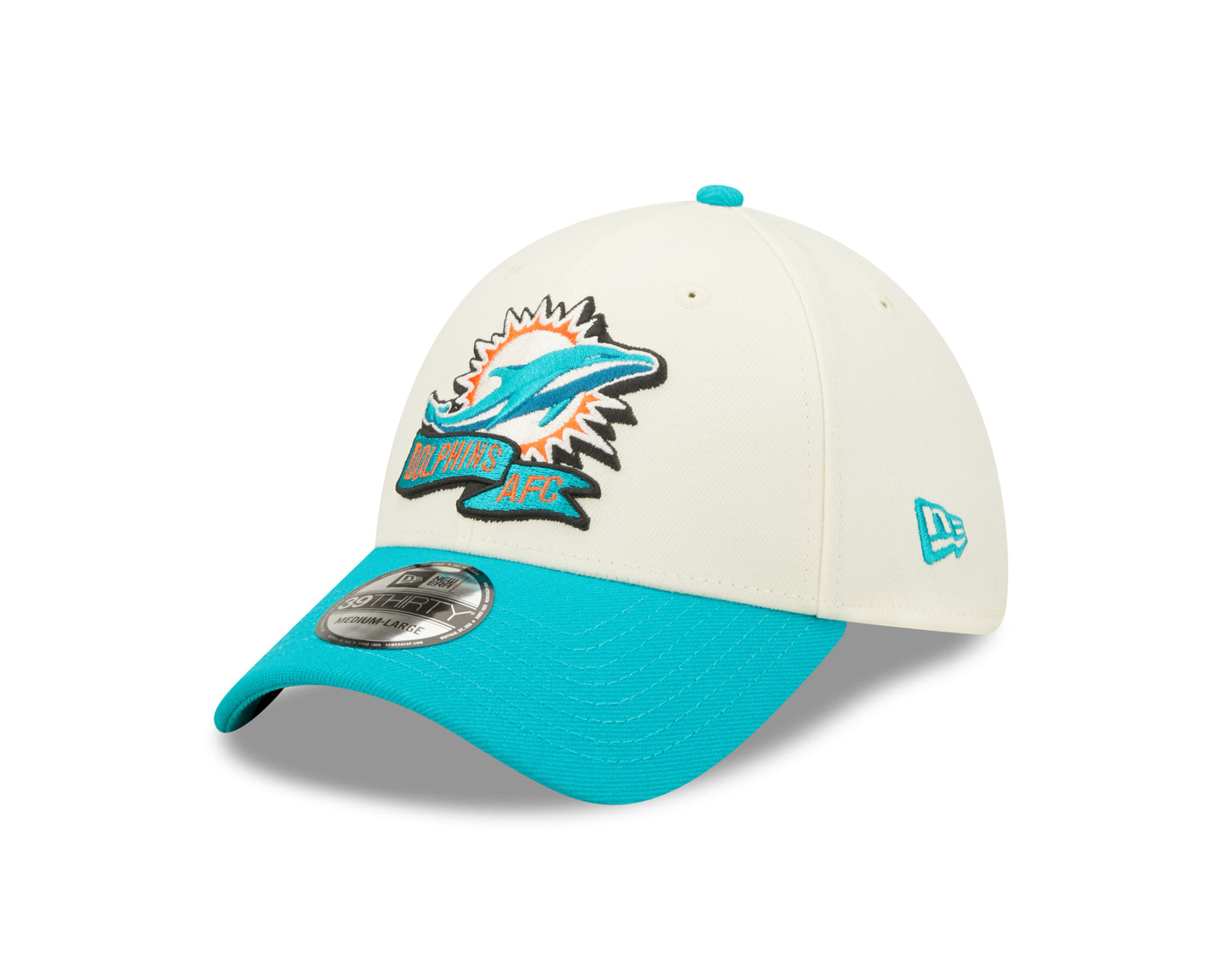 Men's Miami Dolphins New Era Cream/Aqua 2022 Sideline 39THIRTY Flex Hat