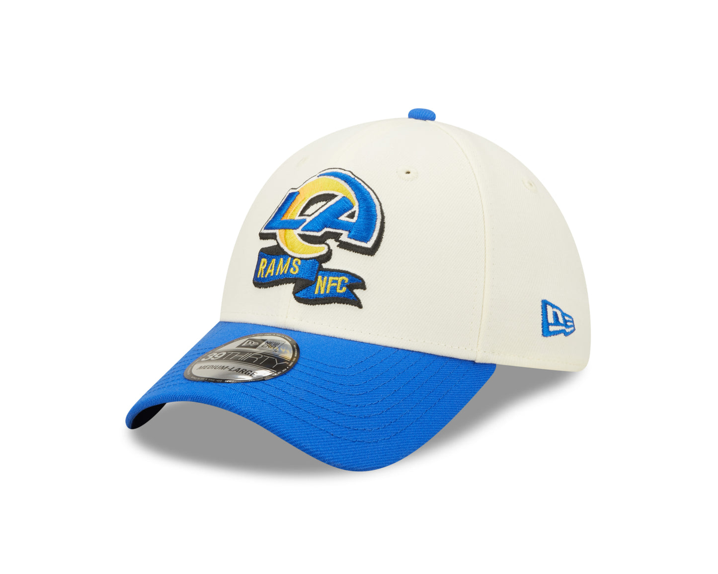 Men's Los Angeles Rams New Era Cream/Blue 2022 Sideline 39THIRTY Flex Hat