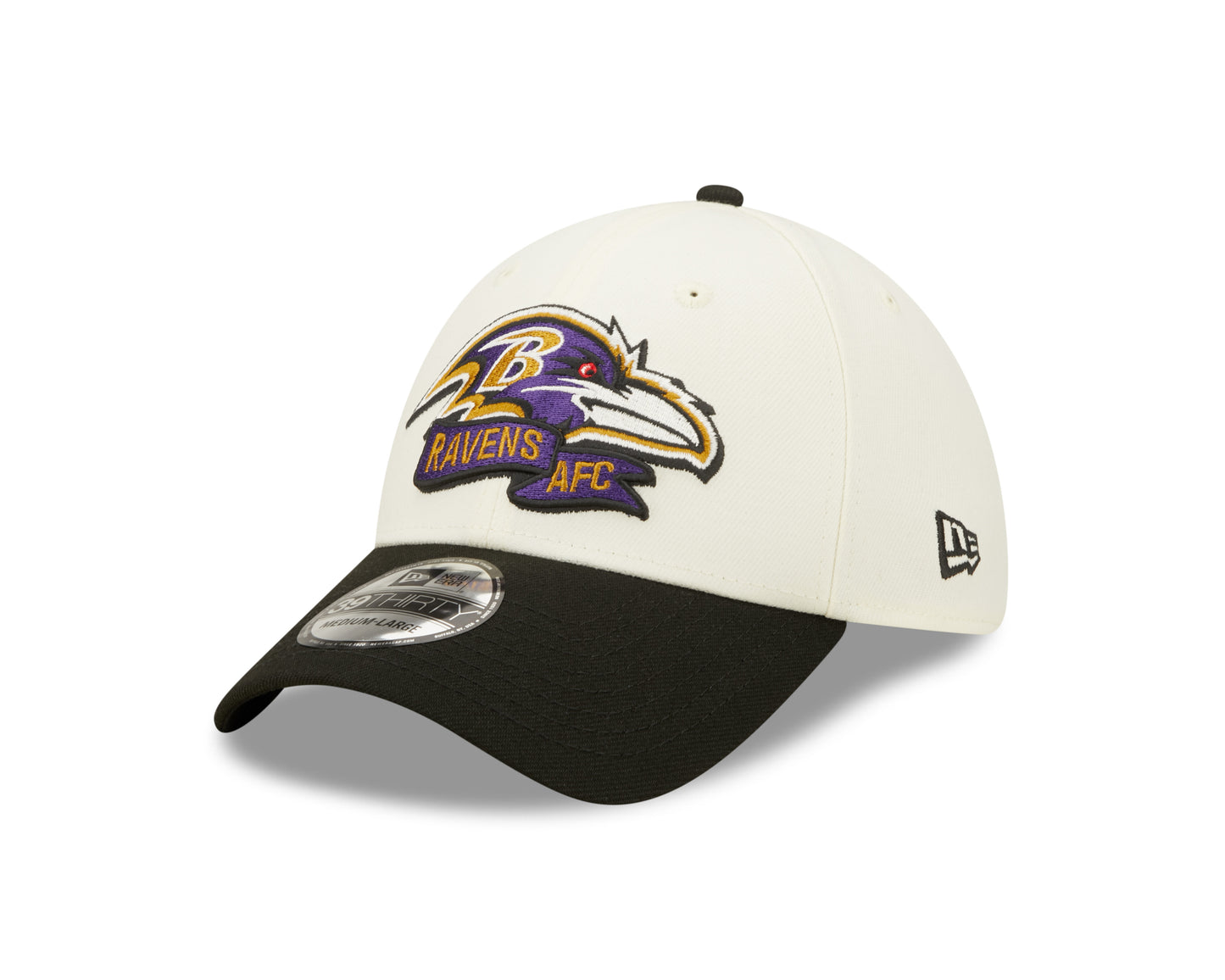 Men's Baltimore Ravens New Era Cream/Black 2022 Sideline 39THIRTY Flex Hat
