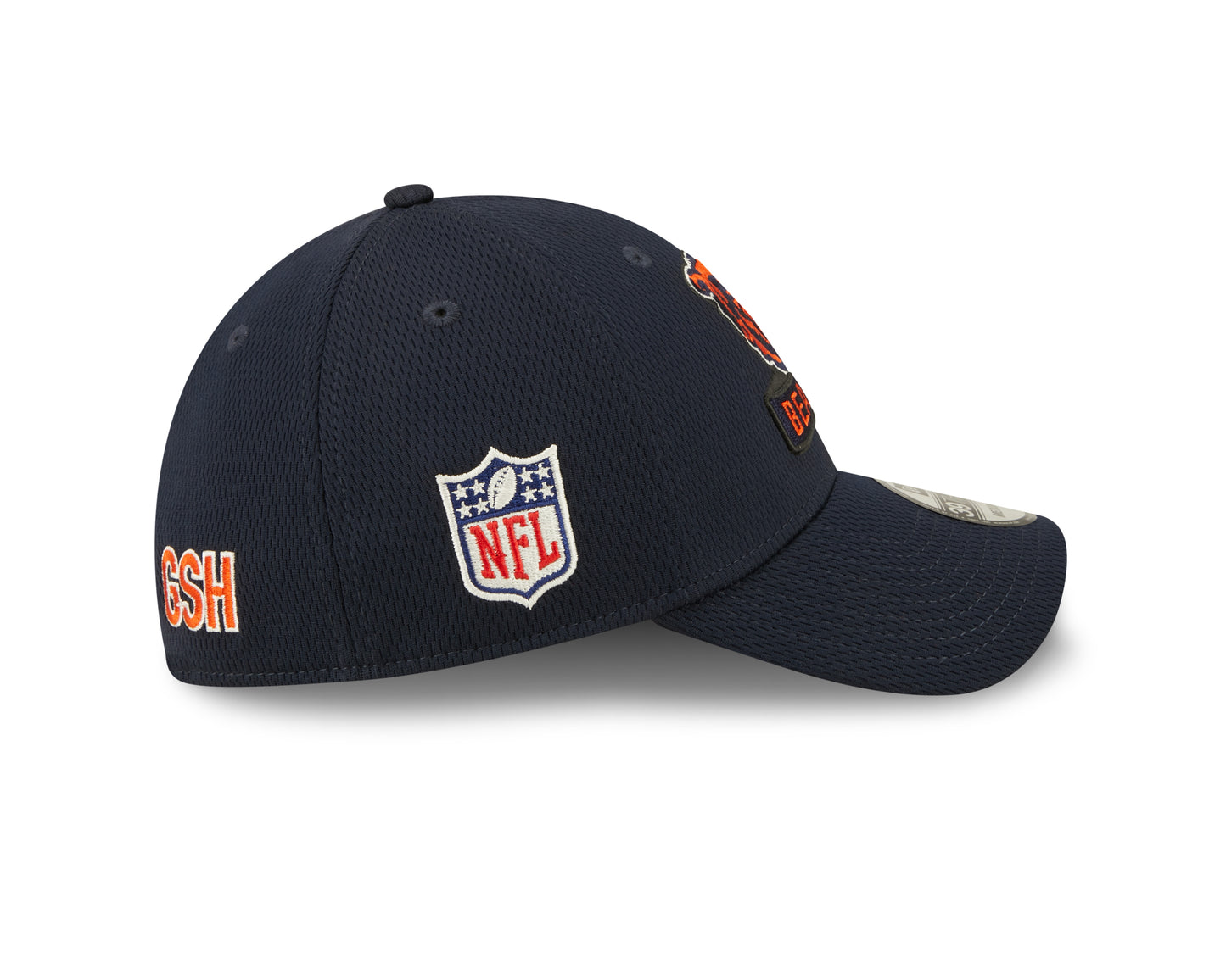 Men's Chicago Bears Mascot Logo New Era Navy 2022 Sideline Coaches 39THIRTY Flex Hat