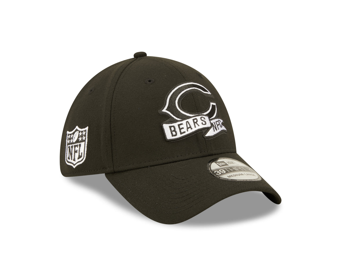 Men's Chicago Bears New Era Black "C Logo" 2022 Sideline 39THIRTY Flex Hat
