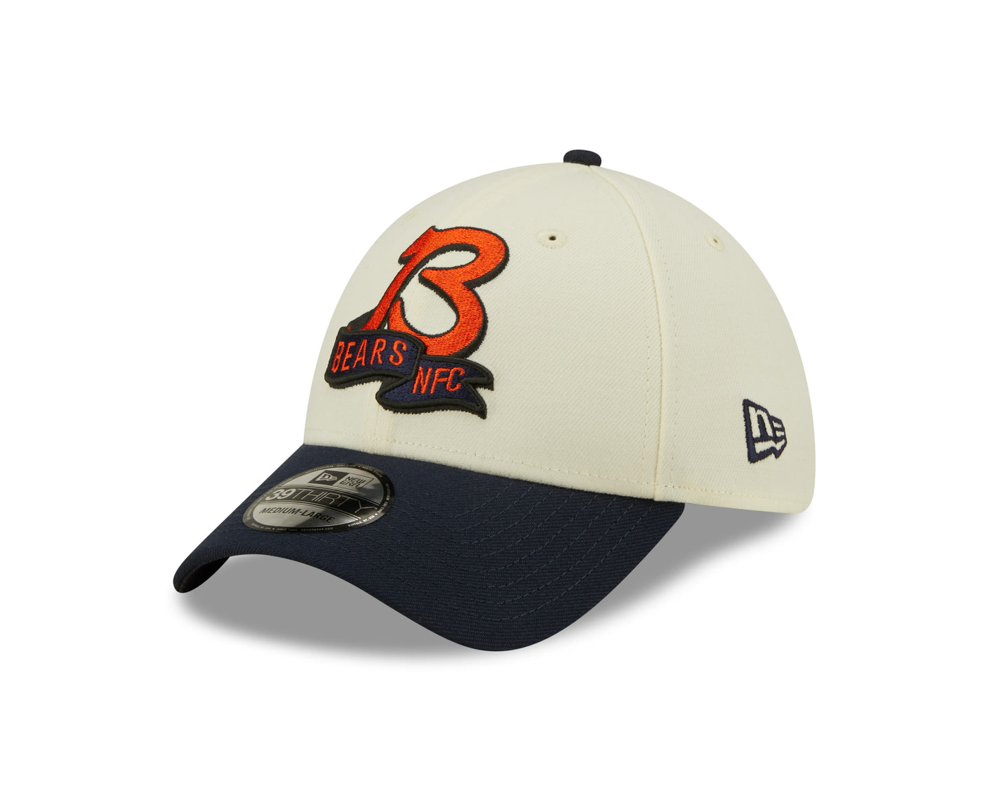 Men's Chicago Bears "B" Logo New Era Cream/Navy 2022 Sideline 39THIRTY Flex Hat