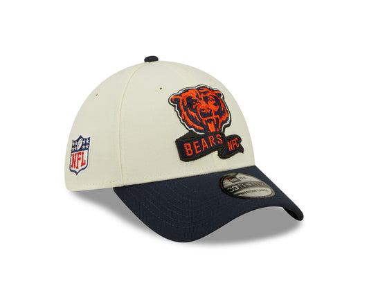 Men's Chicago Bears Mascot Logo New Era Cream/Navy 2022 Sideline 39THIRTY Flex Hat