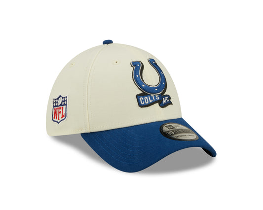 Men's Indianapolis Colts New Era Cream/Royal 2022 Sideline 39THIRTY Flex Hat